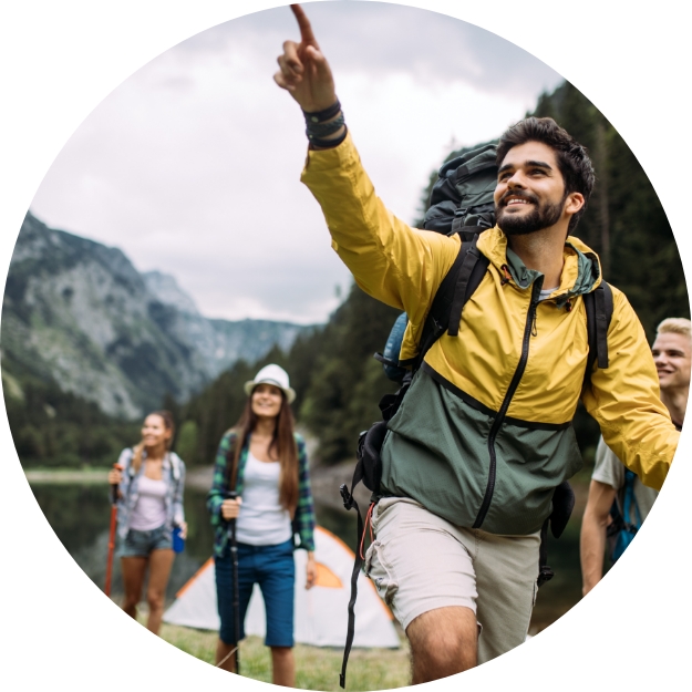 walking tourists on mountain
