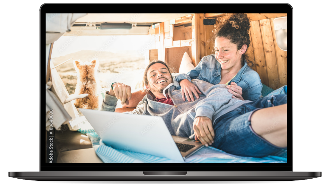 laptop with image tourists