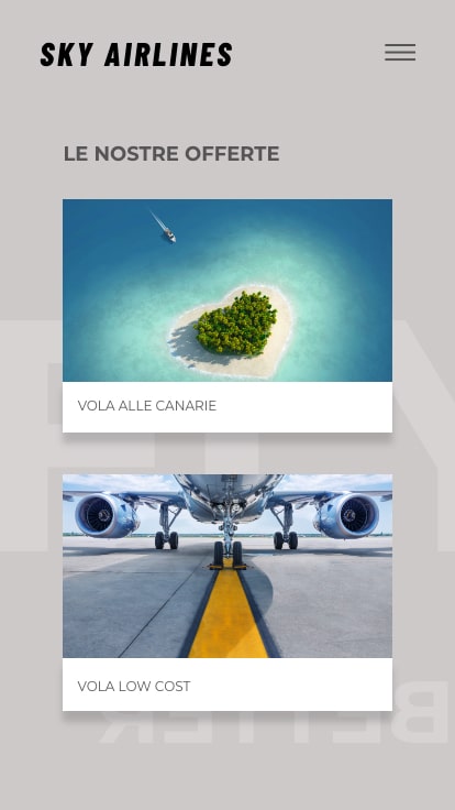 Sito web compagnia aerea versione mobile